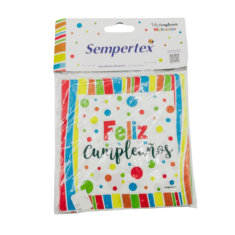 SERVILLETAS DE FELIX CUMPLEAÑOS MULTIC0LOR SEMPERTEX 16 UNIDADES