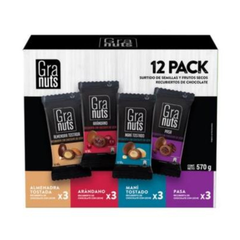 FRUTOS SECOS SURTIDOS CUBIERTO DE CHOCOLATE GRANUTS 12 PACK