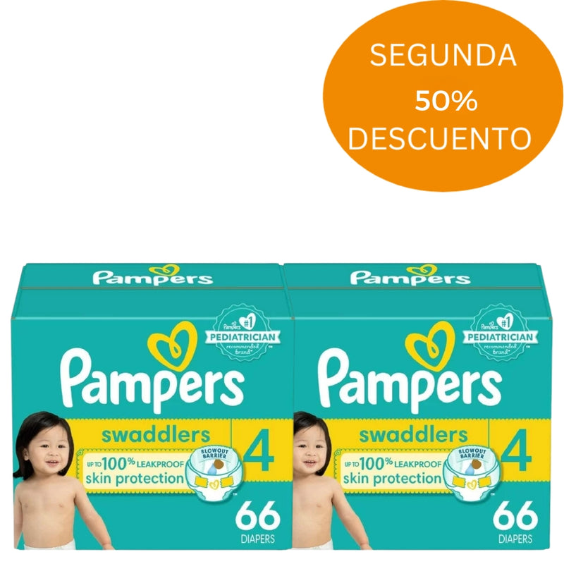 PAMPERS SWADDLERS TALLA 4 66 UNIDADES 2DA 50% DE DESCUENTO