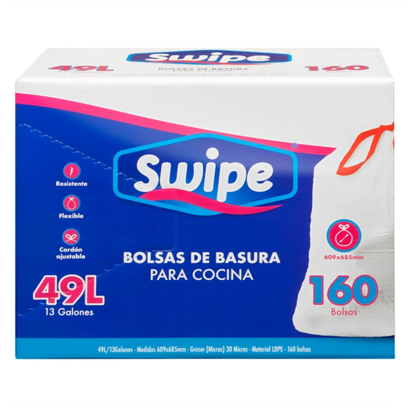 BOLSA DE BASURA BLANCA CON CORDON SWIPE 13 GL 160 UND