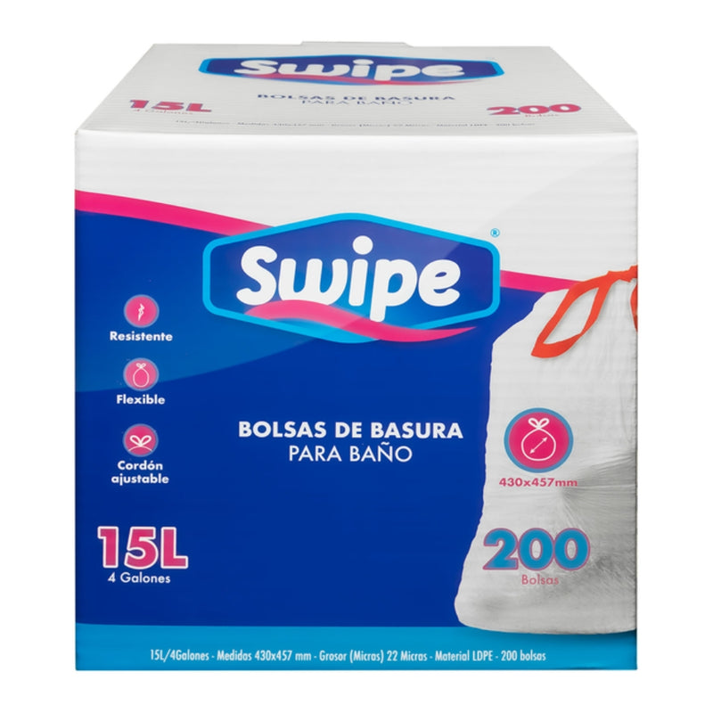 BOLSA DE BASURA BLANCA CON CORDON SWIPE 4 GL 200 UND