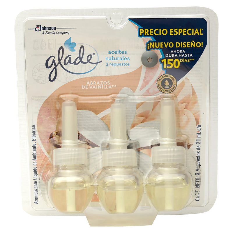 AMBIENTADOR GLADE ACEITES NATURALES REPUESTO ABRAZOS DE VAINILLA 3 PACK