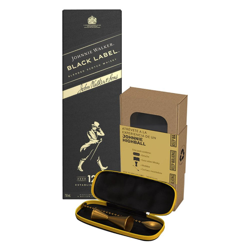 WHISKEY JOHNNIE WALKER BLACK LABEL 750 ML + JIGGER Y STIRRER SET