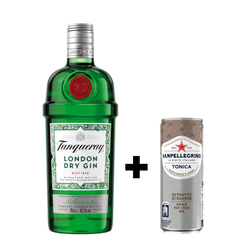 TANQUERAY GIN 750 ML + AGUA TONICA SAN PELLEGRINO