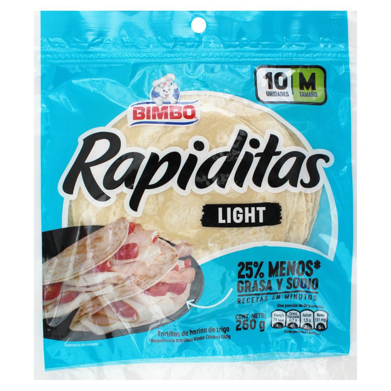 TORTILLAS RAPIDITAS LIGHT BIMBO M 10 UND