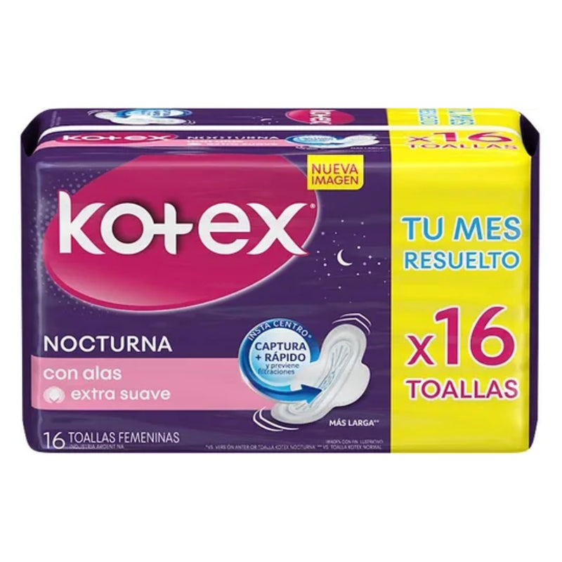 TOALLA FEMENINA KOTEX NOCTURNA CON ALAS 16 UND