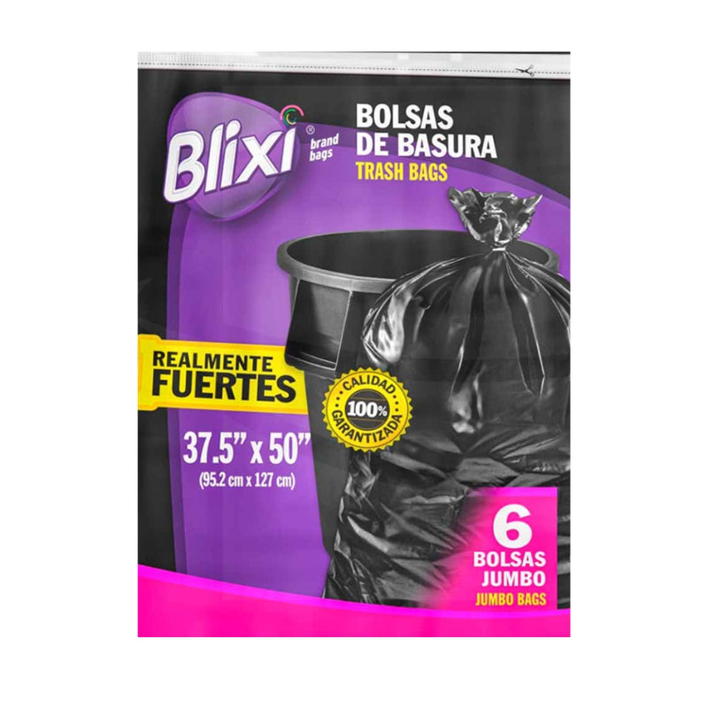 BOLSA DE BASURA FLAT NEGRA JUMBO 37.5X50 BLIXI 6 UND