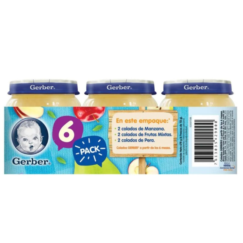 GERBER 6 PACK 2 MANZANA 2 FRUTAS MIXTAS 2 PERA