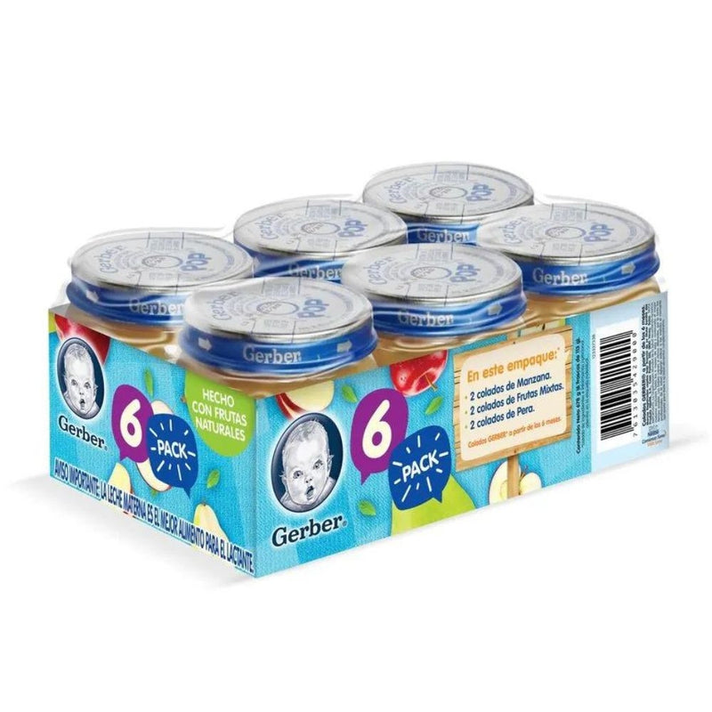 GERBER 6 PACK 2 MANZANA 2 FRUTAS MIXTAS 2 PERA