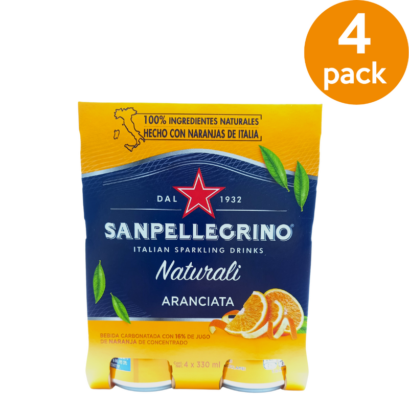 AGUA SAN PELLEGRINO ARANCIATA LATA 300 ML 4 PACK