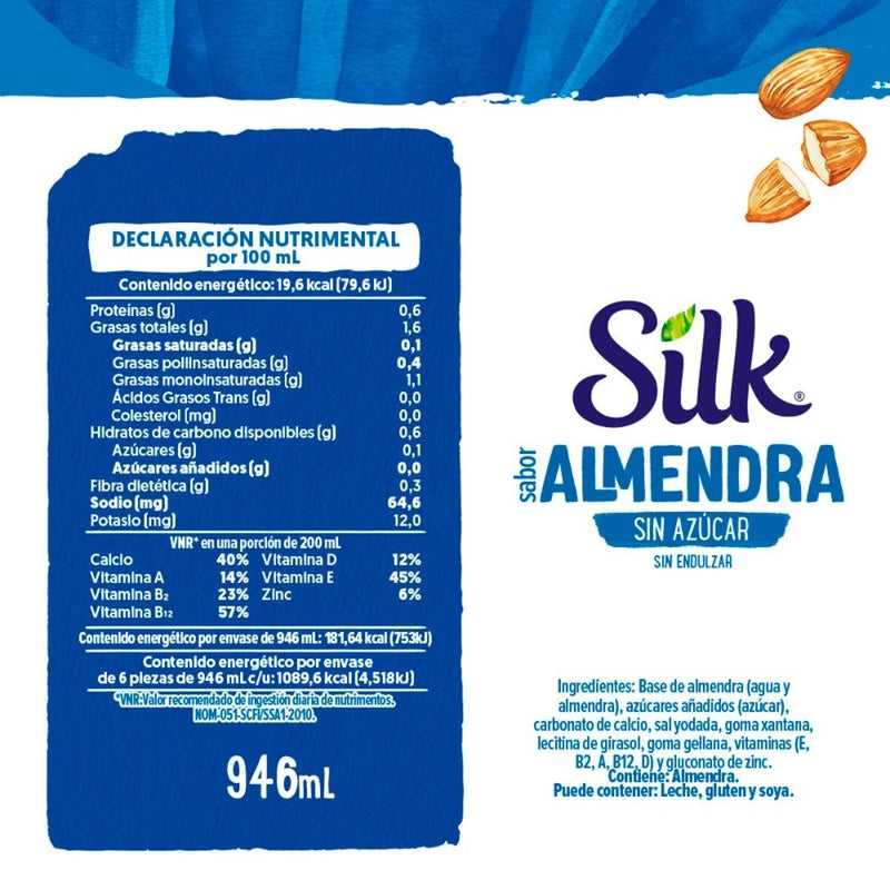 LECHE DE ALMENDRAS SIN AZUCAR SILK 946 ML