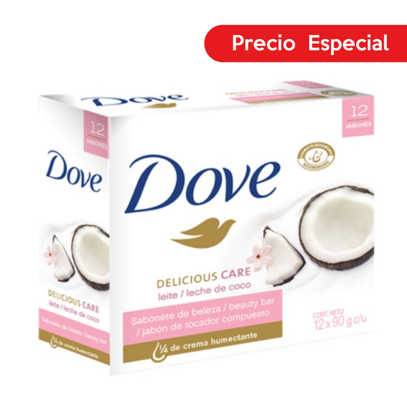 12 PACK JABON DOVE LECHE DE COCO 90G