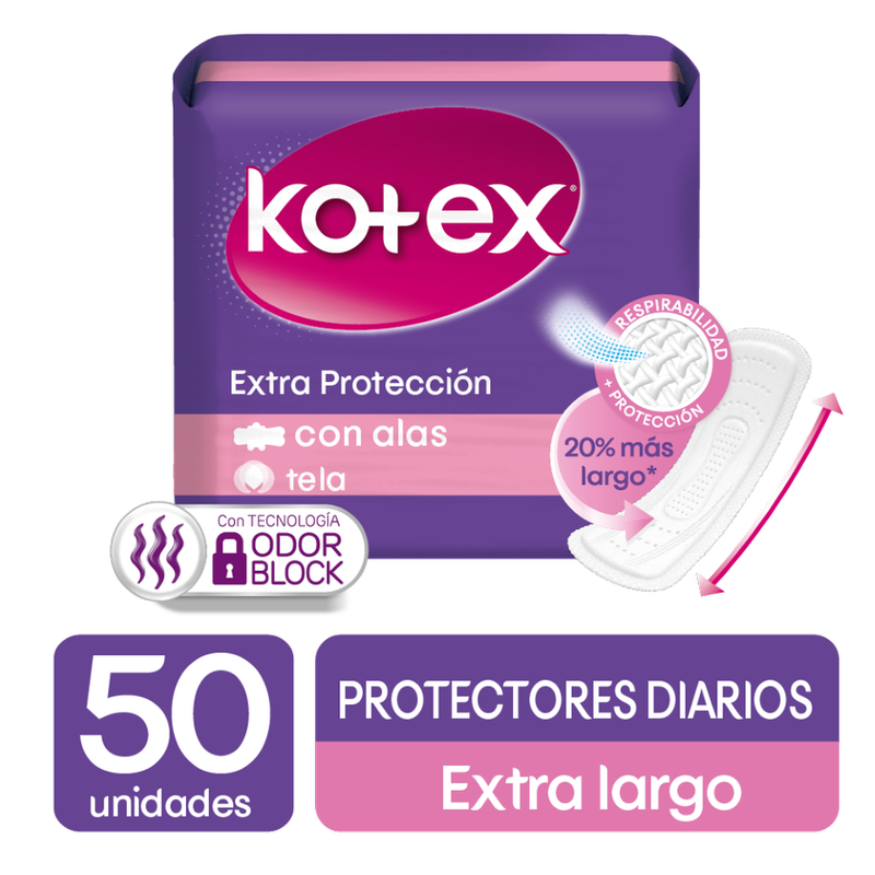 TOALLA FEMENINA KOTEX PROTECCION DIARIA LARGO 50 UN