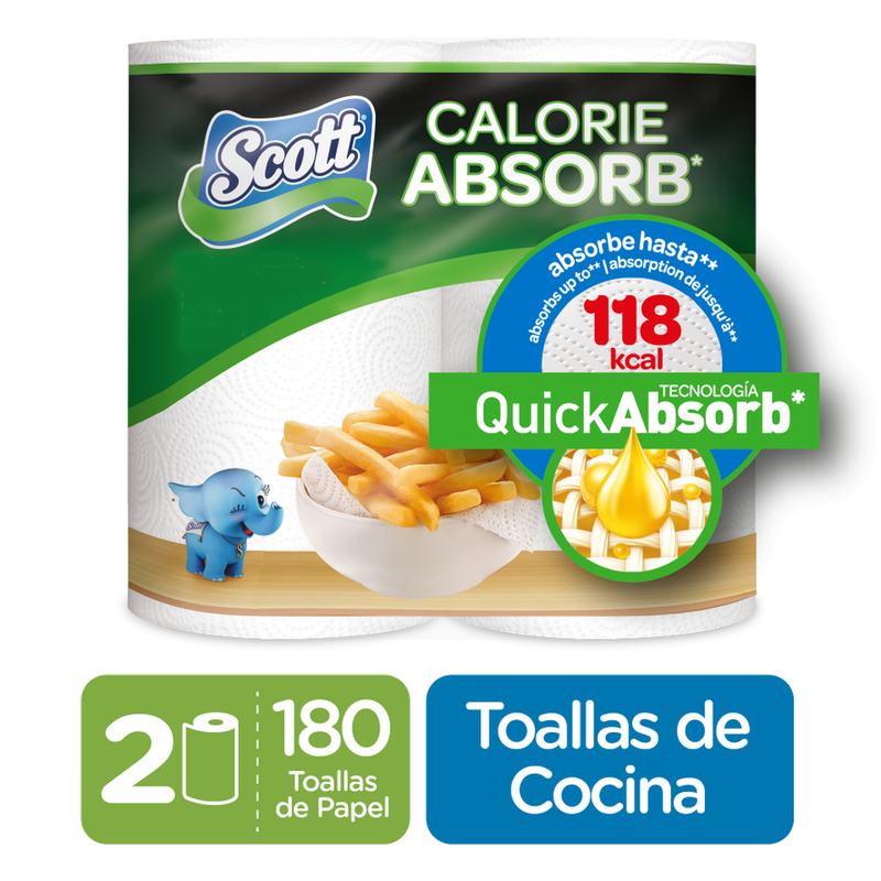 PAPEL TOALLA SCOTT CALORIE ABSORB 2 ROLLOS