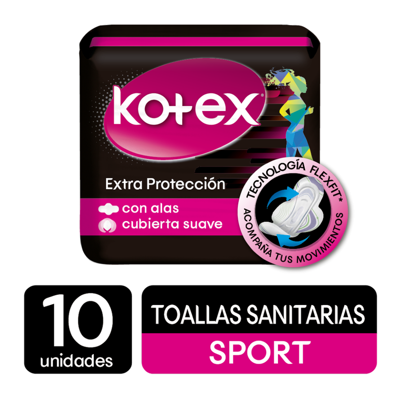 TOALLA FEMENINA KOTEX SPORT CON ALAS 10 UN