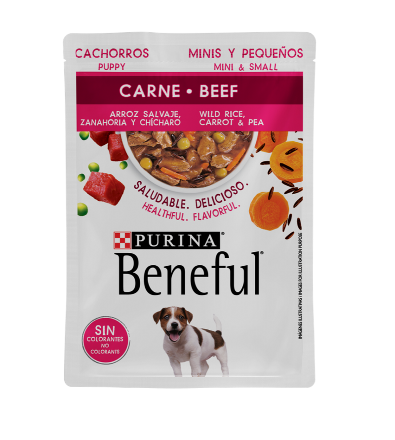 ALIMENTO HÚMEDO BENEFUL PARA CACHORROS SABOR CARNE 100G