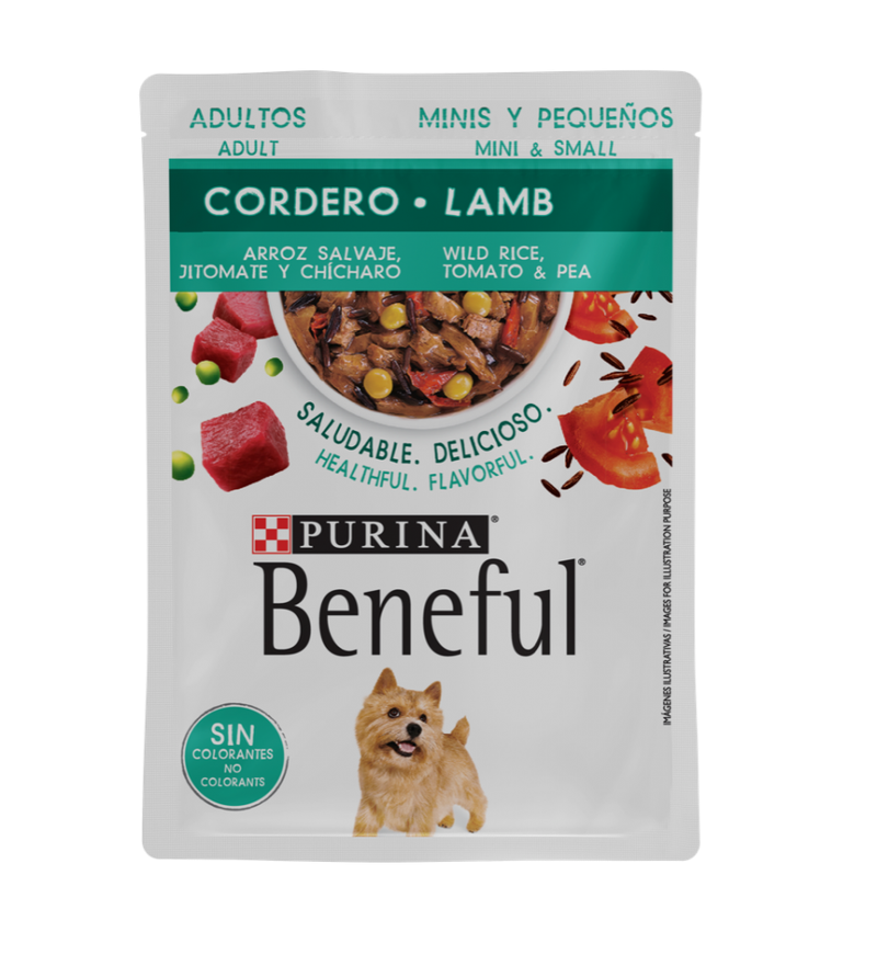 ALIMENTO HÚMEDO BENEFUL PARA ADULTOS RAZA PEQUEÑA SABOR CORDERO 100G