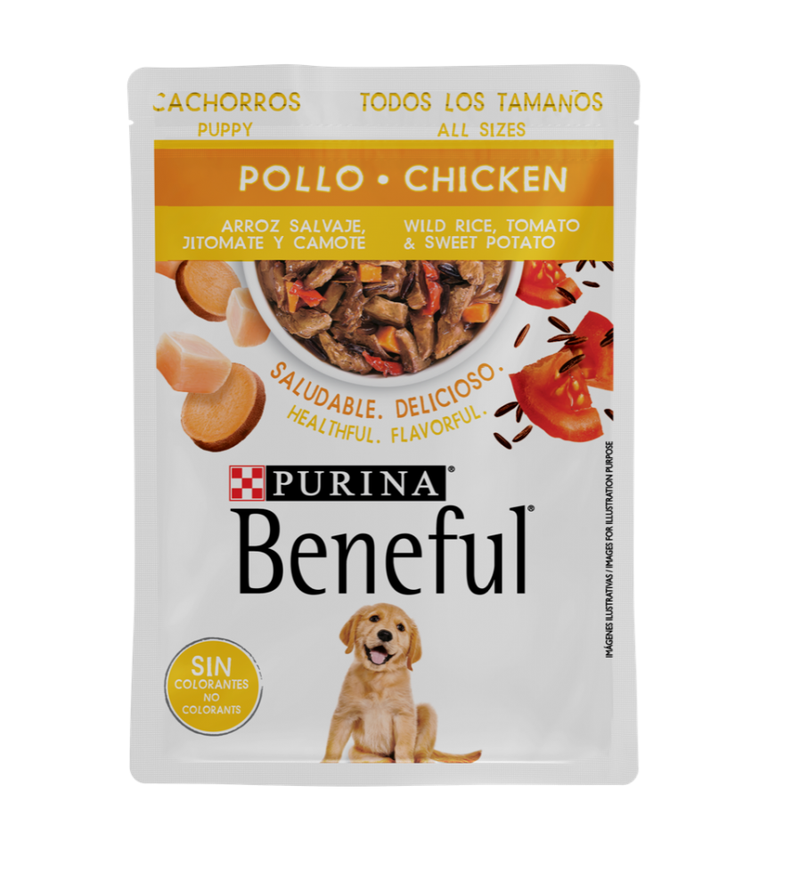 ALIMENTO HÚMEDO BENEFUL PARA CACHORROS SABOR POLLO 100G