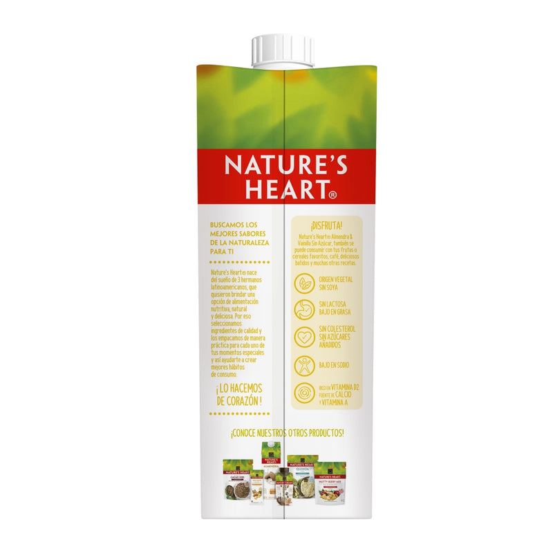 LECHE DE ALMENDRA SIN AZÚCAR SABOR VAINILLA NATURE'S HEART 1 LITRO