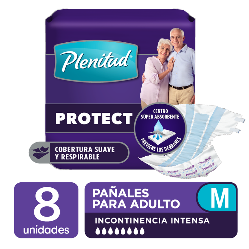 PAÑAL PLENITUD DESECHABLE PARA ADULTOS M 8 UNIDADES 70 - 110 CM