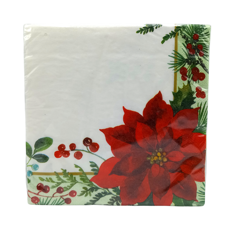 SERVILLETAS DECORADO NAVIDEÑO POINSETIAS – 16 UND