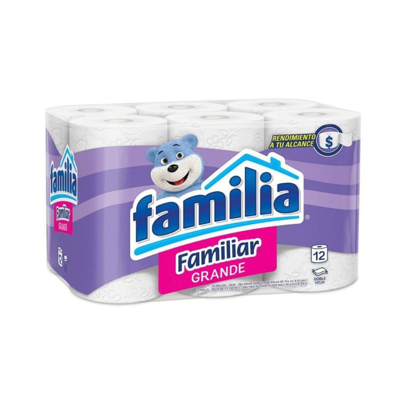 PAPEL HIGIENICO FAMILIA FAMILIAR GRANDE DOBLE HOJA 12 ROLLOS