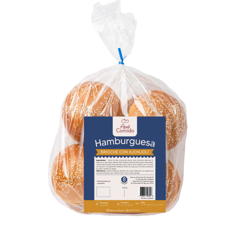 PAN DE HAMBURGUESA BRIOCHE CON AJONJOLI 8 UNIDADES