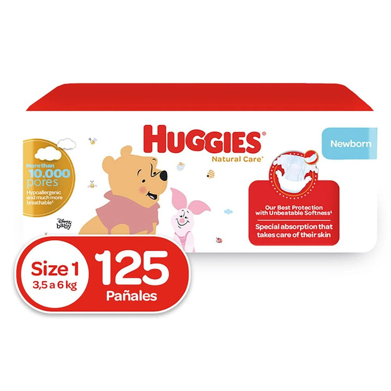 PAÑALES HUGGIES NATURAL CARE GIGA S  3.5 A 6 KILOS  125 UND