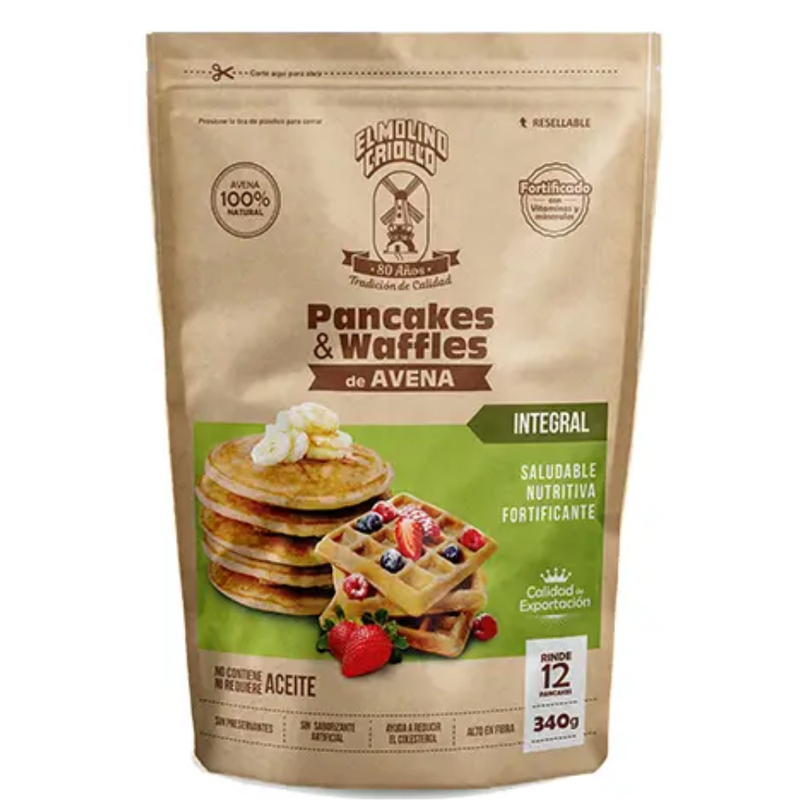 PANCAKES & WAFFLES DE AVENA INTEGRAL MOLINO CRIOLLO 340 GR