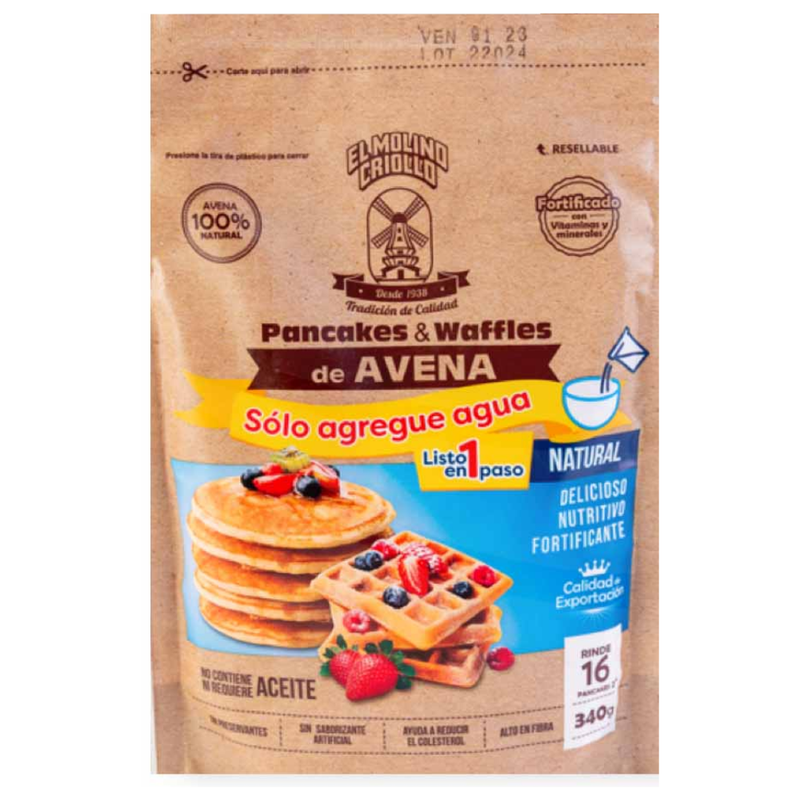 PANCAKES & WAFFLES DE AVENA COMPLETE MOLINO CRIOLLO 340 GR