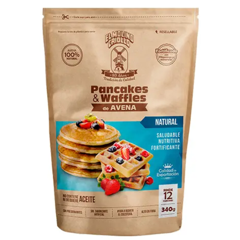 PANCAKES & WAFFLES DE AVENA NATURAL MOLINO CRIOLLO 340 GR