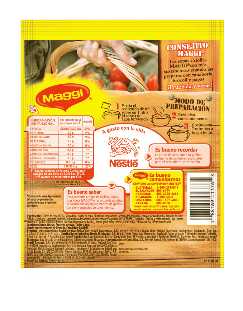 SOPA CRIOLLA MAGGI GALLINA CON FIDEOS 60 G