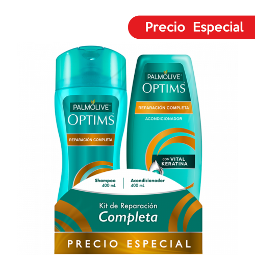 SHAMPOO PALMOLIVE OPTIMS CUIDADO PERSONAL + ACONDICIONADOR REPARACION COMPLETA 800 ML