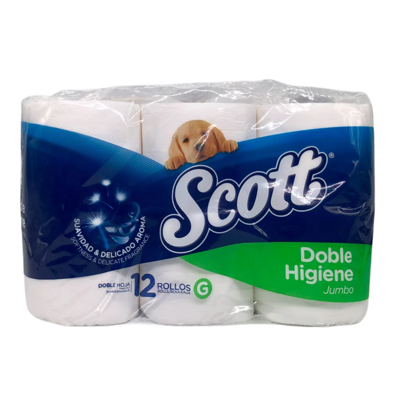 PAPEL HIGIENICO SCOTT DOBLE HIGIENE TRIPLE HOJA 12 ROLLOS