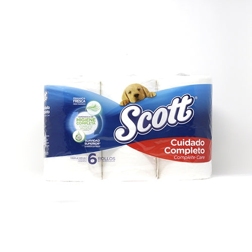 PAPEL HIGIENICO SCOTT CUIDADO COMPLETO TRIPLE HOJA 6 ROLLOS