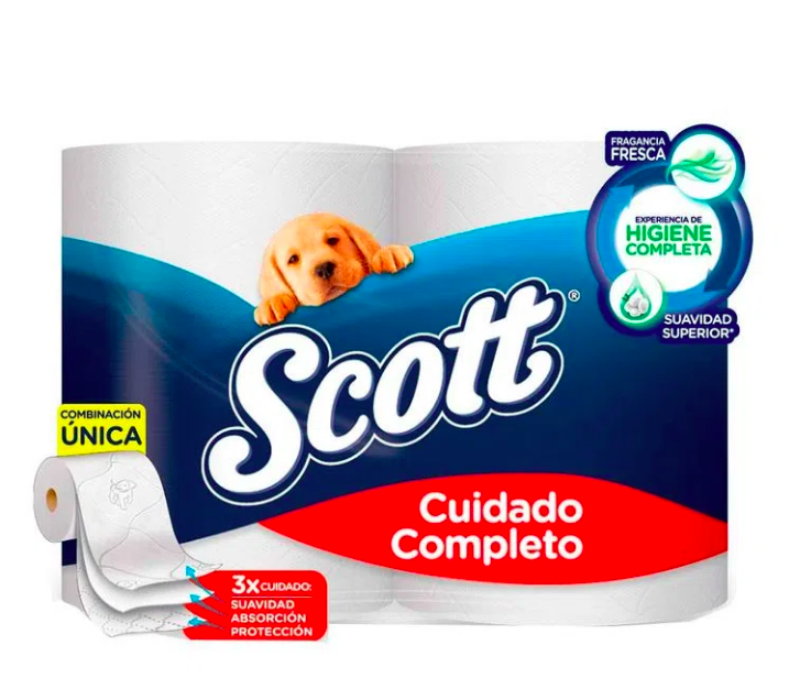 PAPEL HIGIENICO SCOTT CUIDADO COMPLETO TRIPLE HOJA 4 ROLLOS