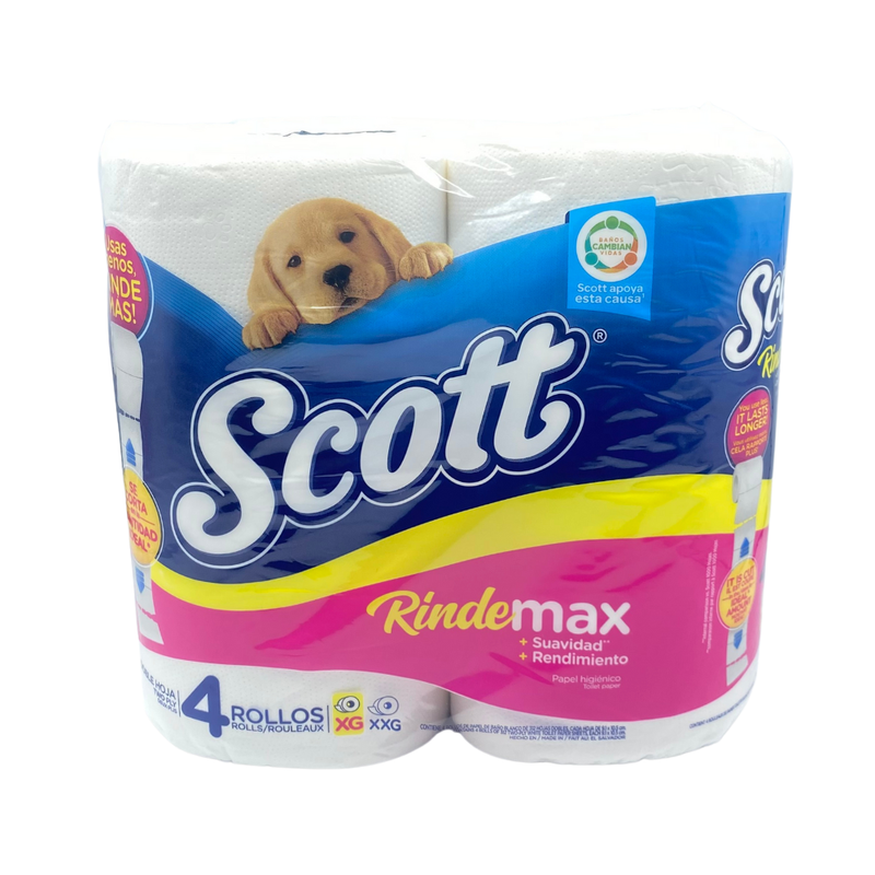 PAPEL HIGIENICO SCOTT RINDEMAX DOBLE HOJA XG 4 ROLLOS