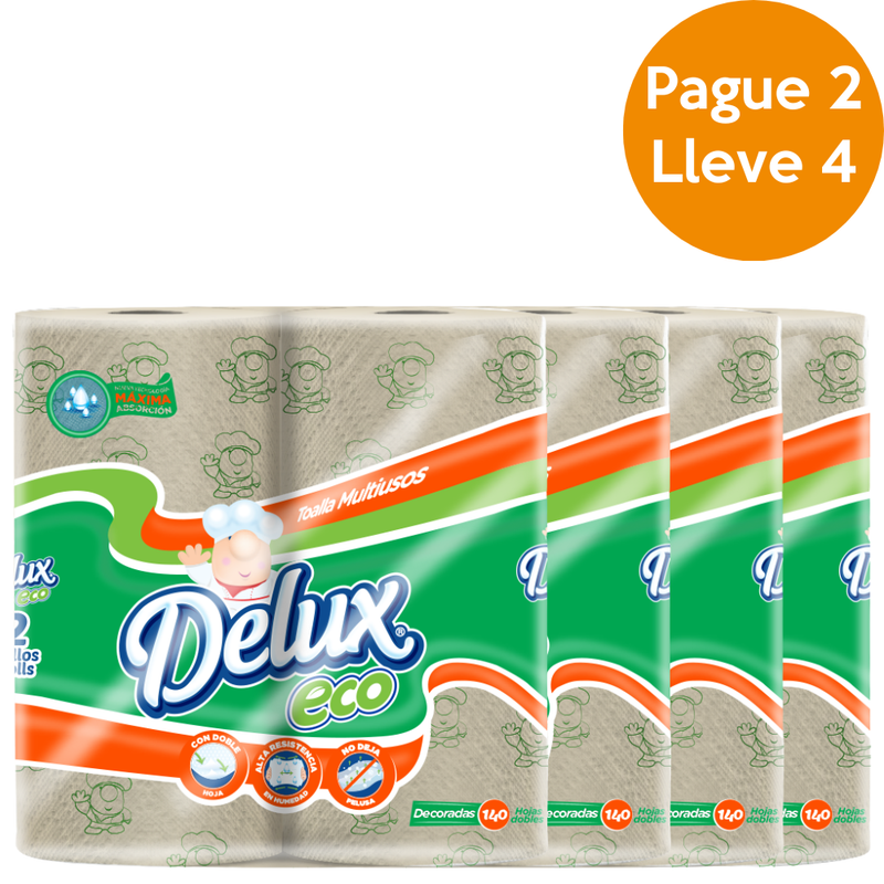 PAPEL TOALLA DELUX 2 ROLLOS NATURAL DISENO PAGUE 2 LLEVE 4