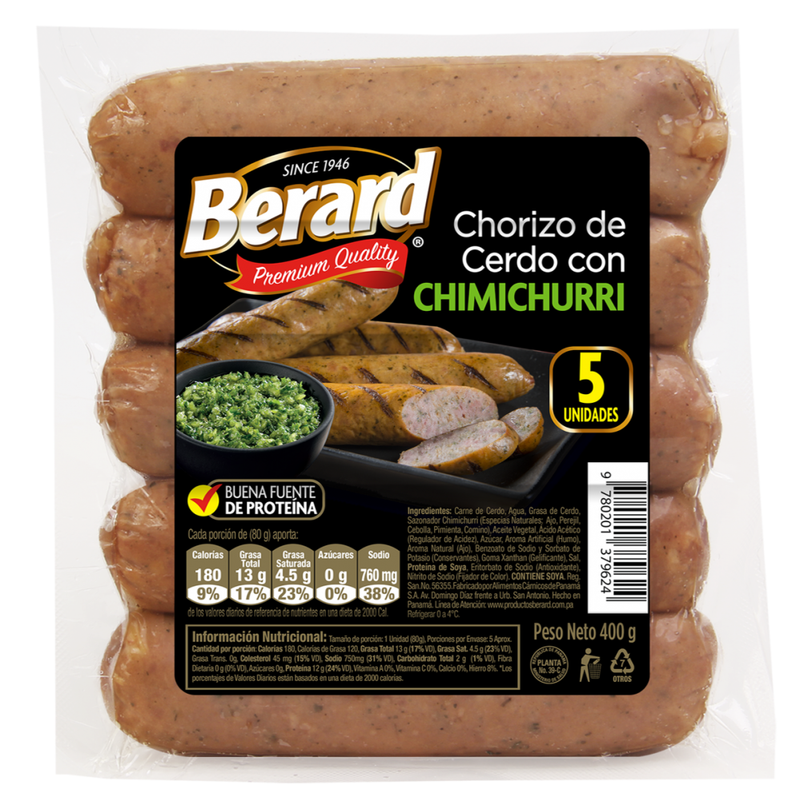 CHORIZO BERARD DE CERDO CON CHIMICHURRI 5UND 400G