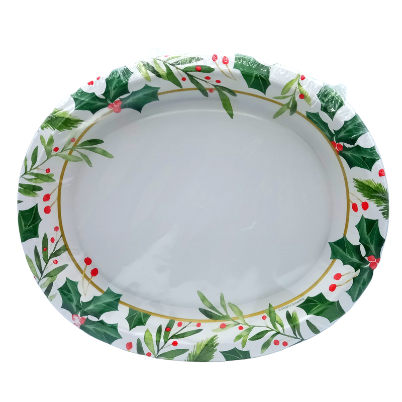 PLATO DESECHABLE OVALADO DECORADO NAVIDEÑO TRADICIONAL N10 – 8 UND