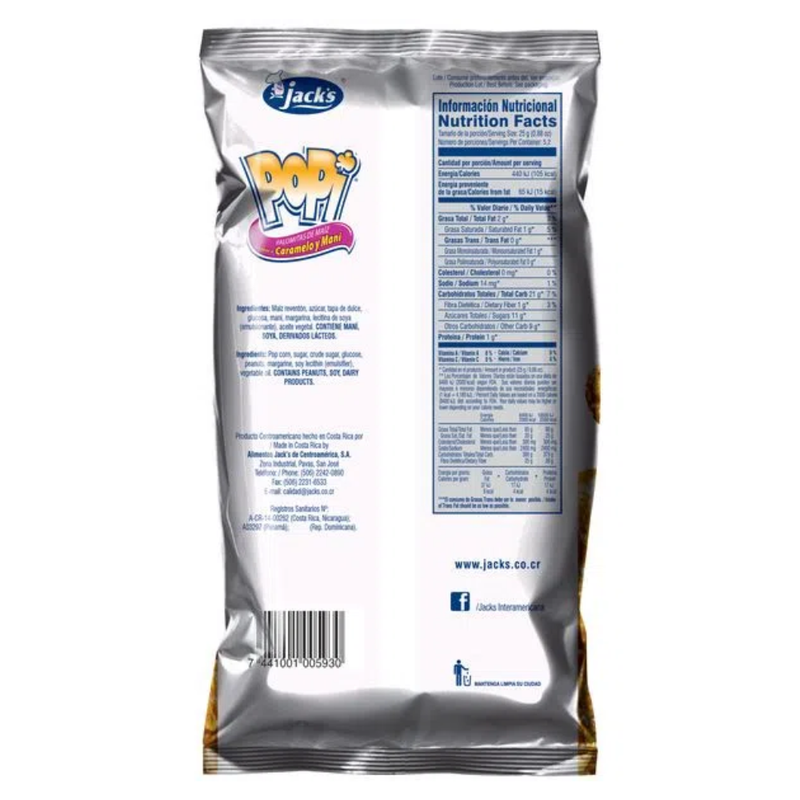 PALOMITAS POP DE MAIZ SABOR A CARAMELO Y MANI 130 G