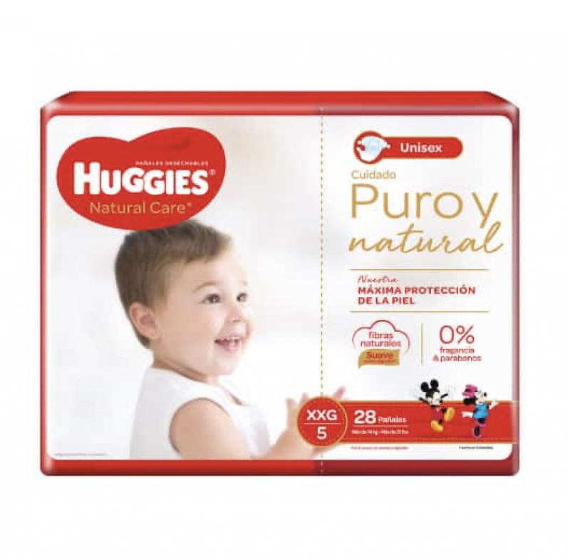 PAÑAL HUGGIES NATURAL CARE XXG 28 UN 14 KG