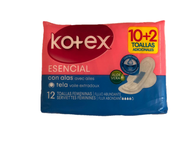 TOALLA FEMENINA KOTEX ESENCIAL CON ALAS 12 UN