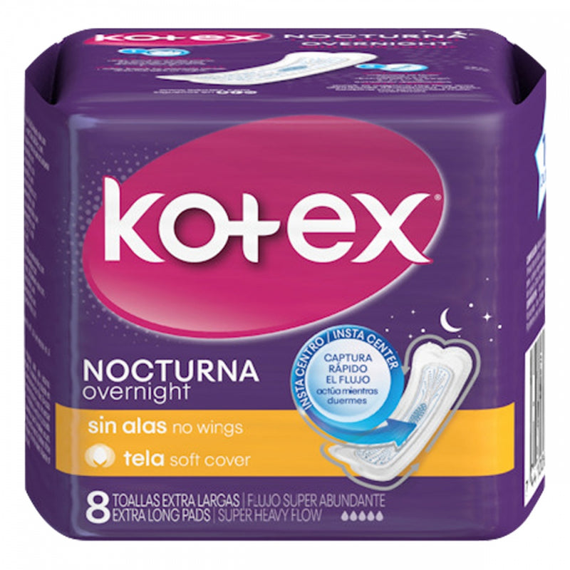 TOALLA FEMENINA KOTEX NOCTURNA SIN ALAS 8 UNIDADES