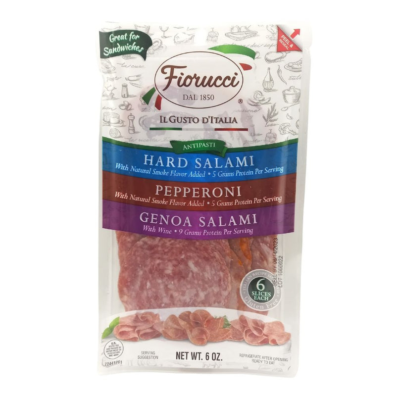 VARIETY PACK HARD SALAMI, PEPPERONI Y GENOA SALAMI FIORUCCI 170 GR