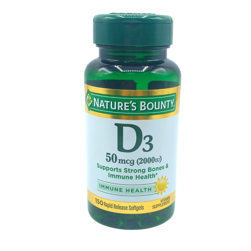 SUPLEMENTO VITAMINA D-3 50 MCG 150 SOFTGELS NATURES BOUNTY 2000 IU